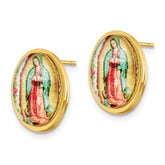 Chisel Stainless Steel Polished Yellow IP-plated Enameled Our Lady of Guadalupe Post Earrings